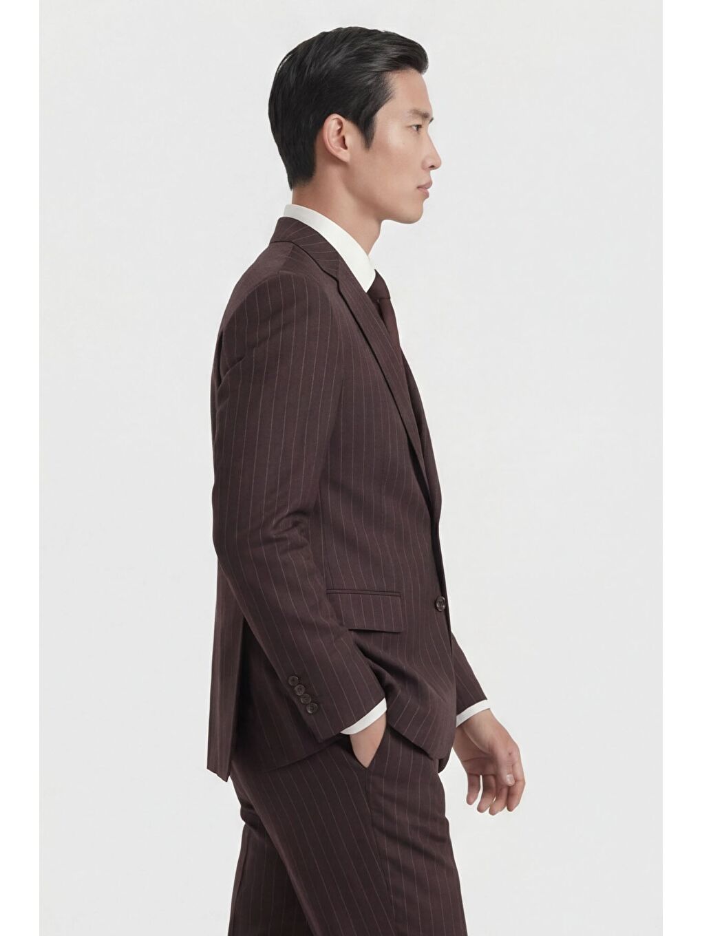 Giotelli Erkek Bordo Dar Kesim Slim Fit Viskon Dokuma Çizgili Klasik Yaka 6 Drop Takım Elbise-2