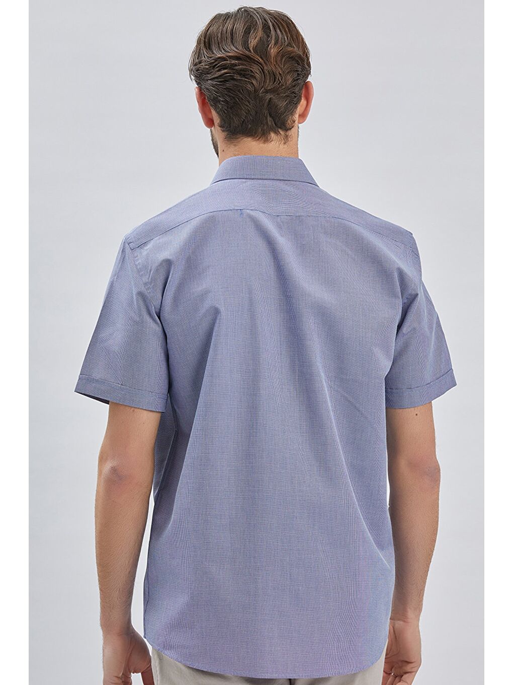 Koyu Lacivert Kısa Kollu Cepli Pamuklu Klasik Comfort Fit Rahat Kesim Gömlek 1004240231-4