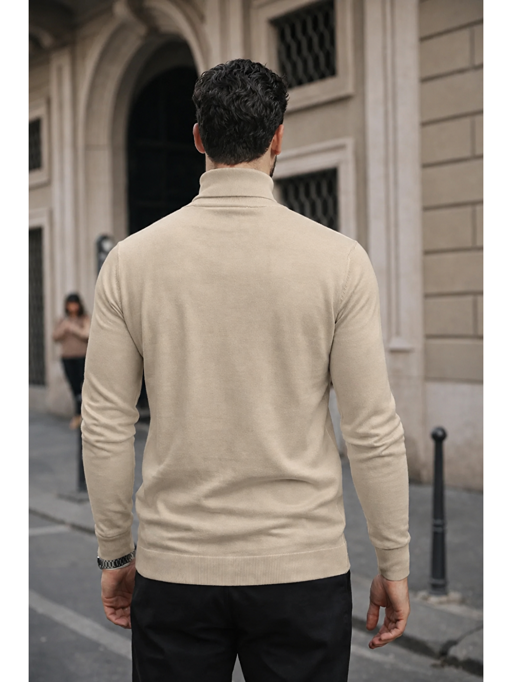 Ekru Erkek Kışlık Basic Slim Fit Uzun Krem Kazak-2