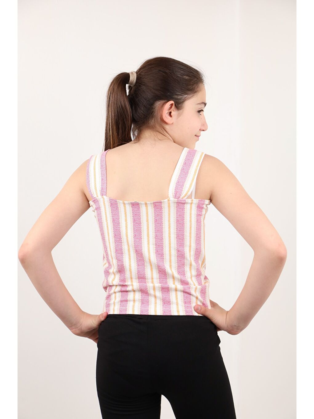 Fuşya Kız Çocuk Renkli Çizgili Atlet-1