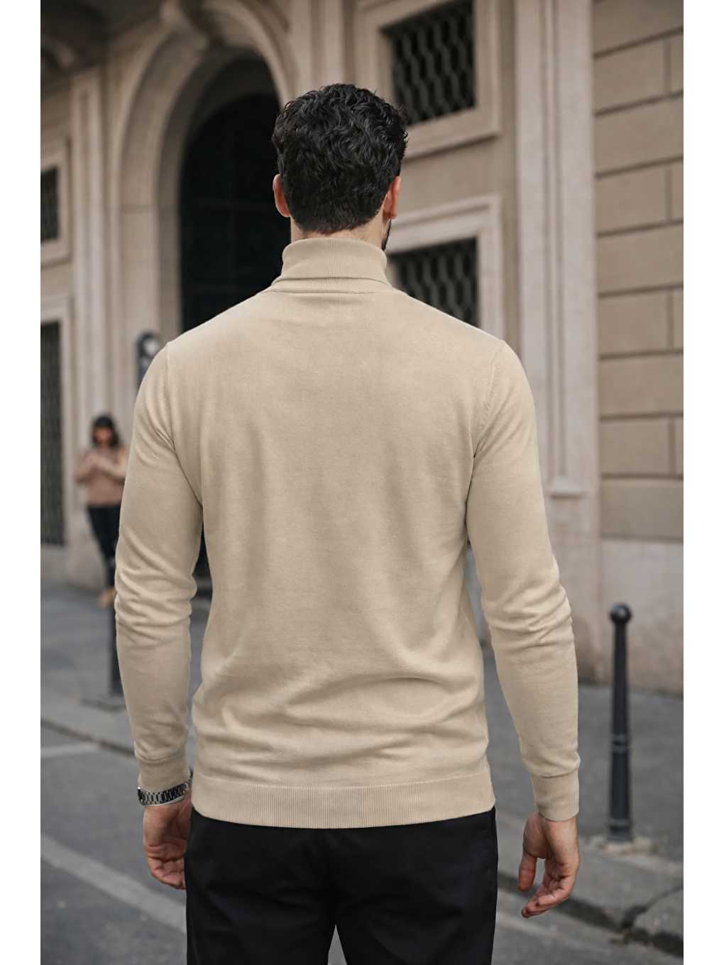 Ekru Erkek Kışlık Basic Slim Fit Uzun Krem Kazak-5