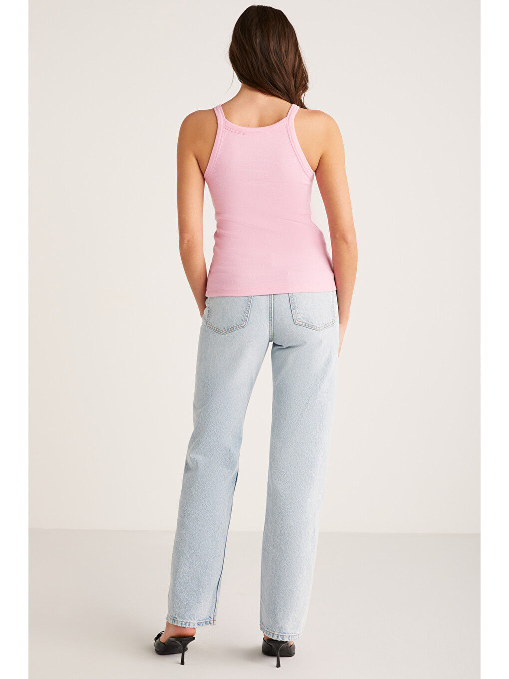 Emıly Kadın Regular Fit Normal Kalıp Pamuklu Kalın Askılı Oyuk Yaka Örme Pembe Atlet-4