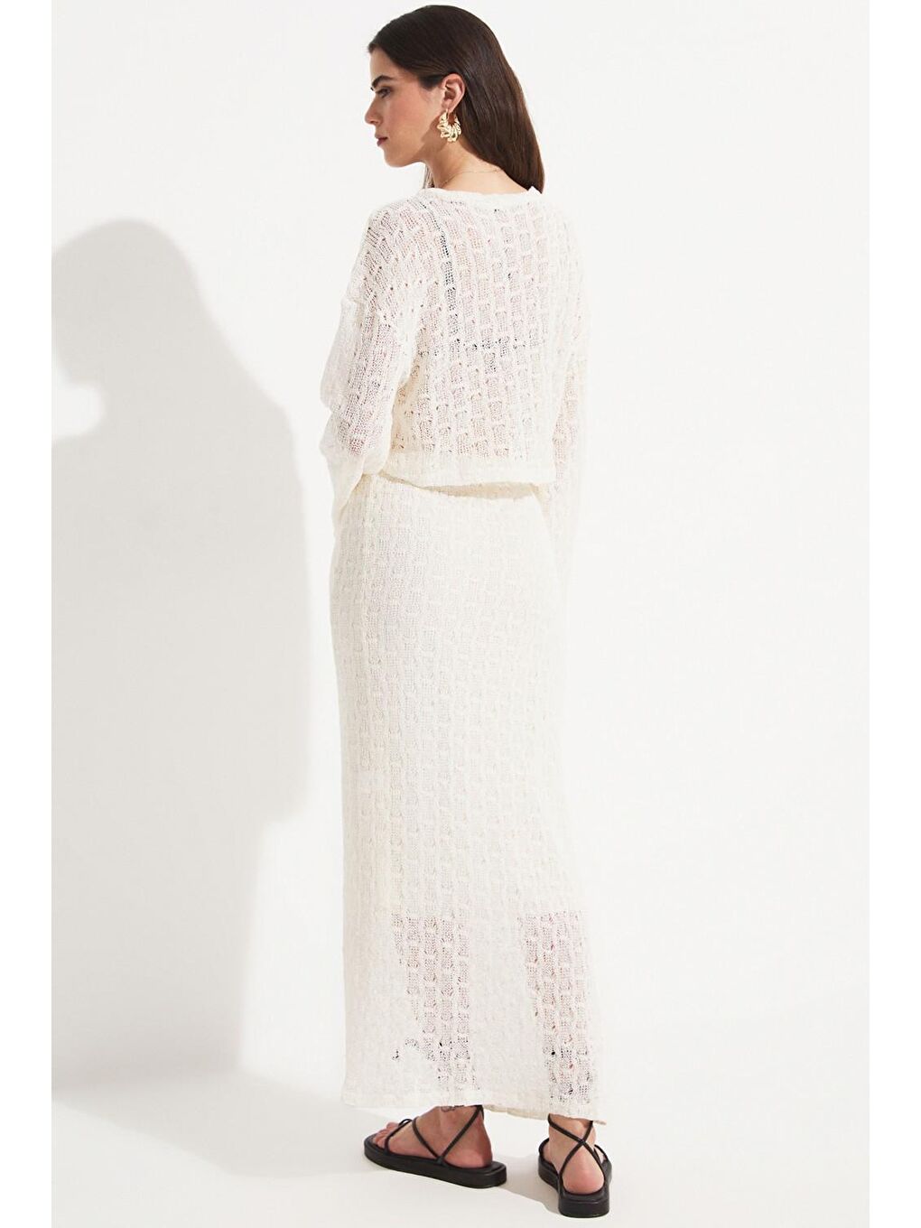 Ekru Kadın Pamuk Karışımlı Bluz Etek Takım-4