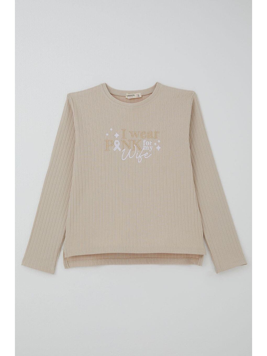 Bej Kız Çocuk Pantolonlu Takım Yazı Nakışlı Fiyonk Detaylı Taş (4-8 Yaş)-1