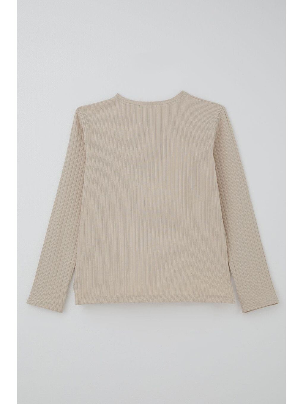 Bej Kız Çocuk Pantolonlu Takım Yazı Nakışlı Fiyonk Detaylı Taş (4-8 Yaş)-3