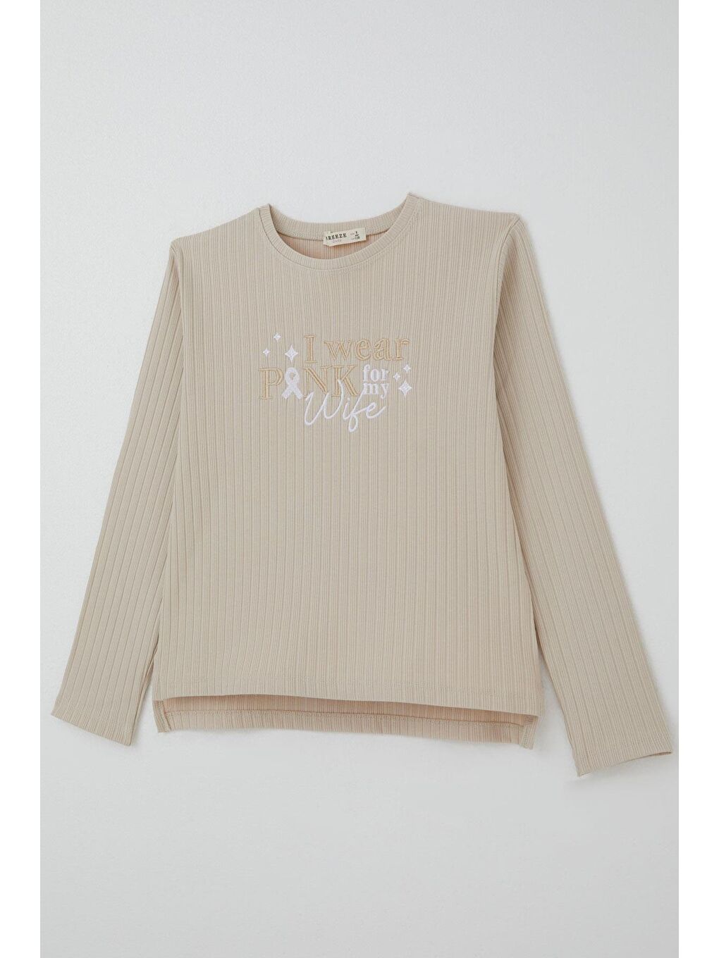 Bej Kız Çocuk Pantolonlu Takım Yazı Nakışlı Fiyonk Detaylı Taş (4-8 Yaş)-6