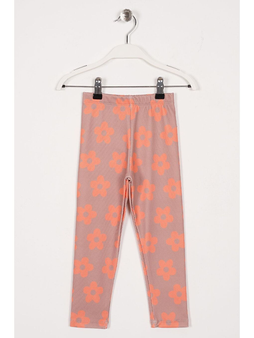 Bej Çiçek Baskılı Vizon Renk Kız Çocuk Tayt