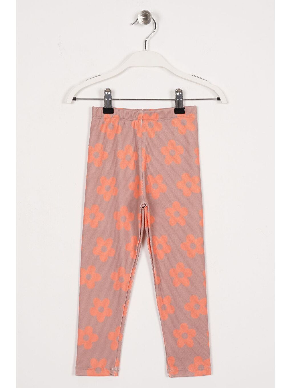 Bej Çiçek Baskılı Vizon Renk Kız Çocuk Tayt-1