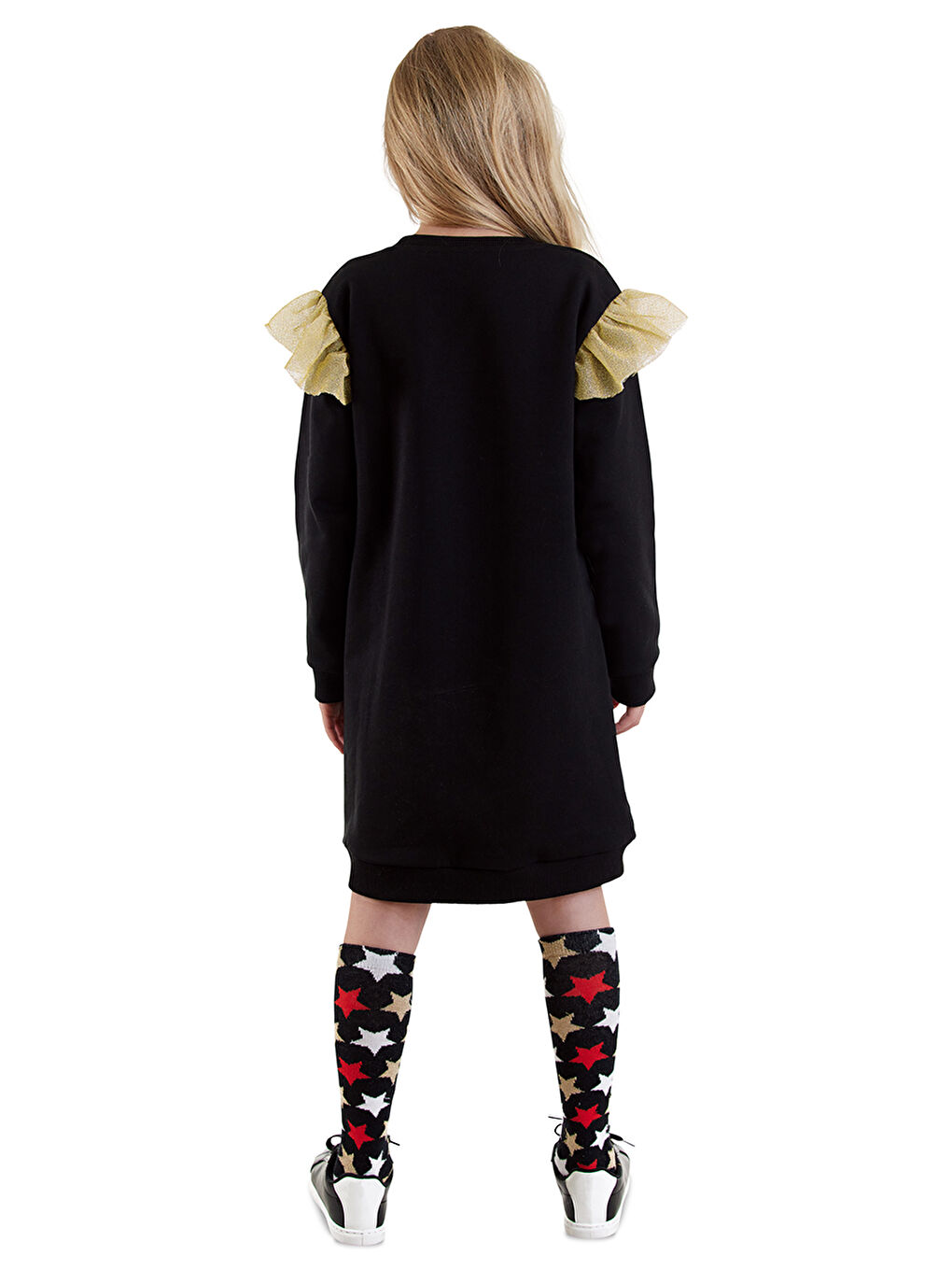 Simli Kedi Kız Çocuk Siyah Elbise-1