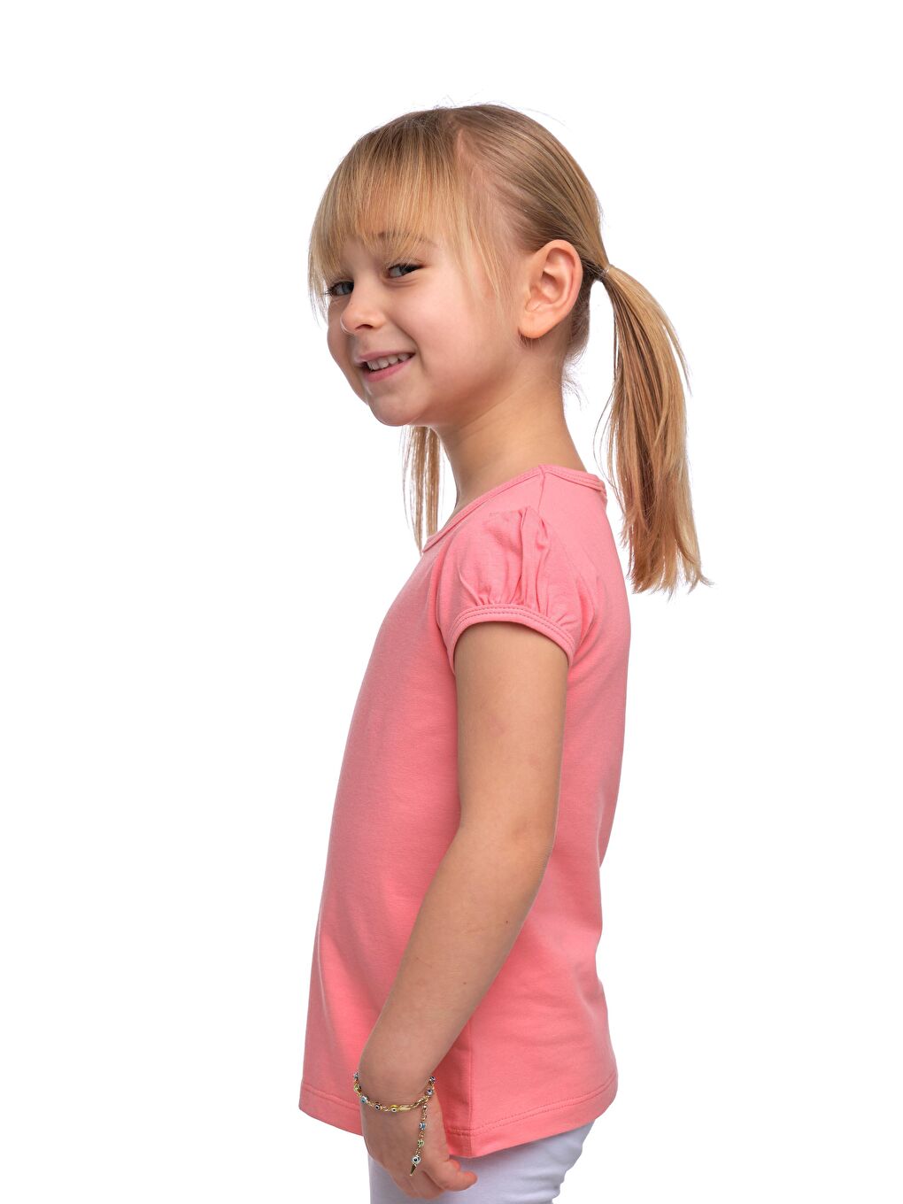 Pembe Somon Kız Çocuk Kısa Kollu Basıc Tişört-1