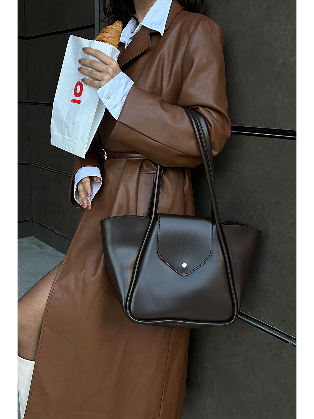 Kahverengi Petre Makyaj Çantalı Omuz Çantası Acı Kahve-6