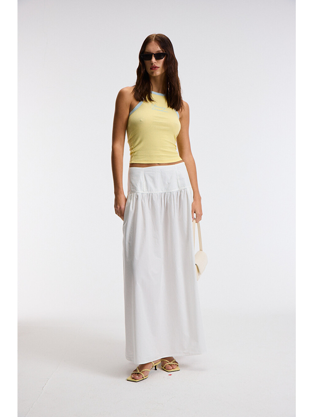 Selmıra Kadın Baskılı Halter Yaka Slim Fit Kolsuz Sarı Atlet