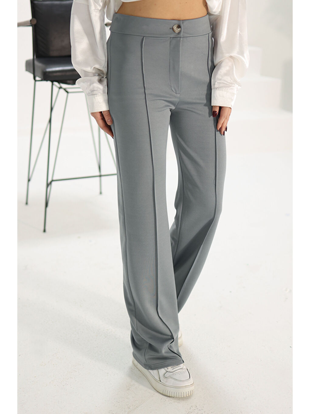 Şerit Detaylı Spor Pantolon Gri - 27084-3