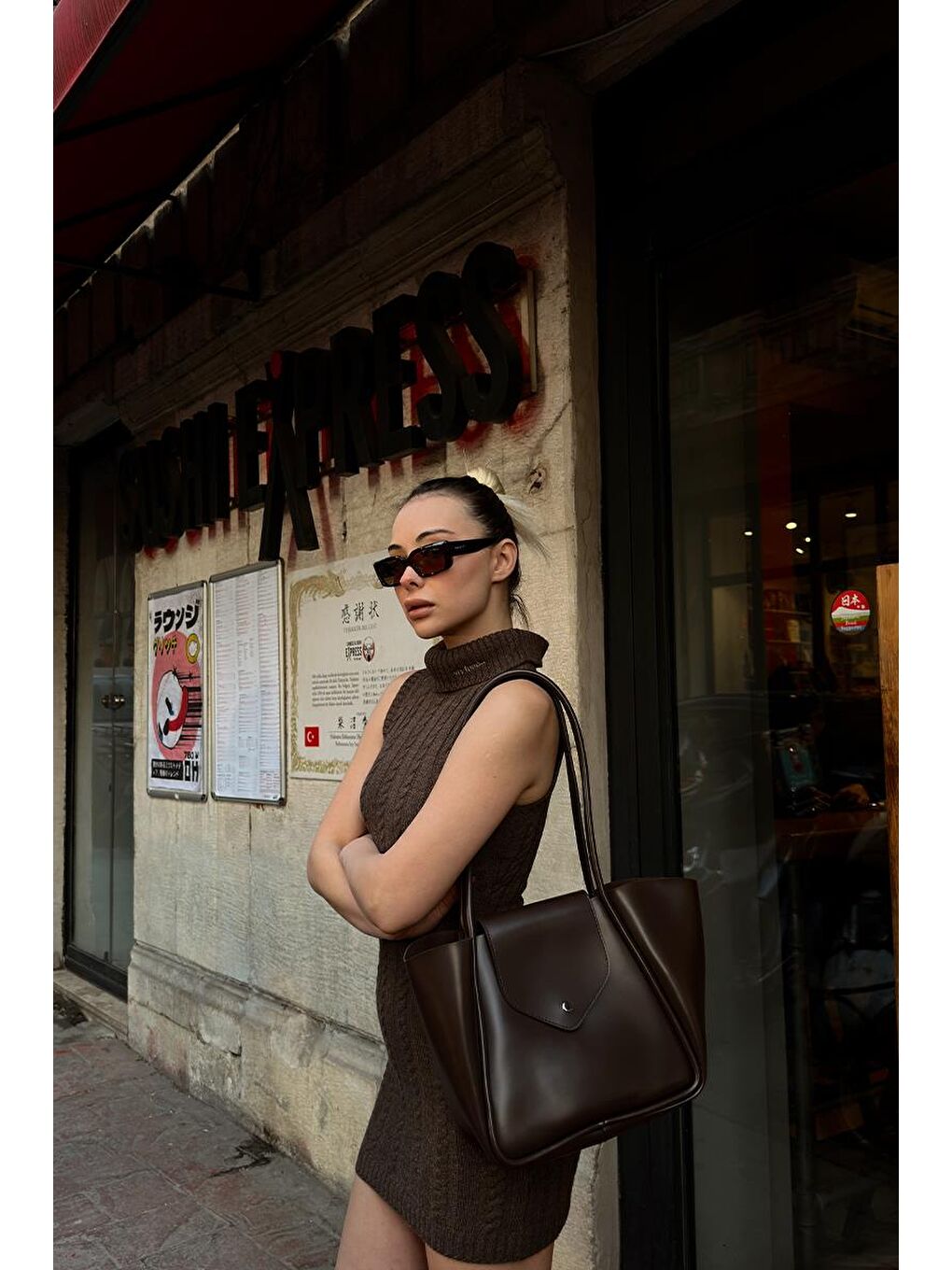 Kahverengi Petre Makyaj Çantalı Omuz Çantası Acı Kahve-10