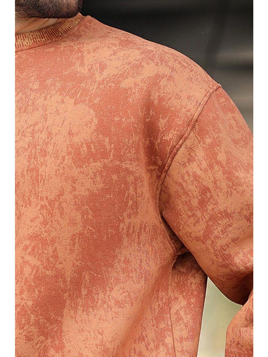 Kahverengi Bisiklet Yaka Batik Desenli Erkek Sweatshirt Pantolon Takım E7344-4