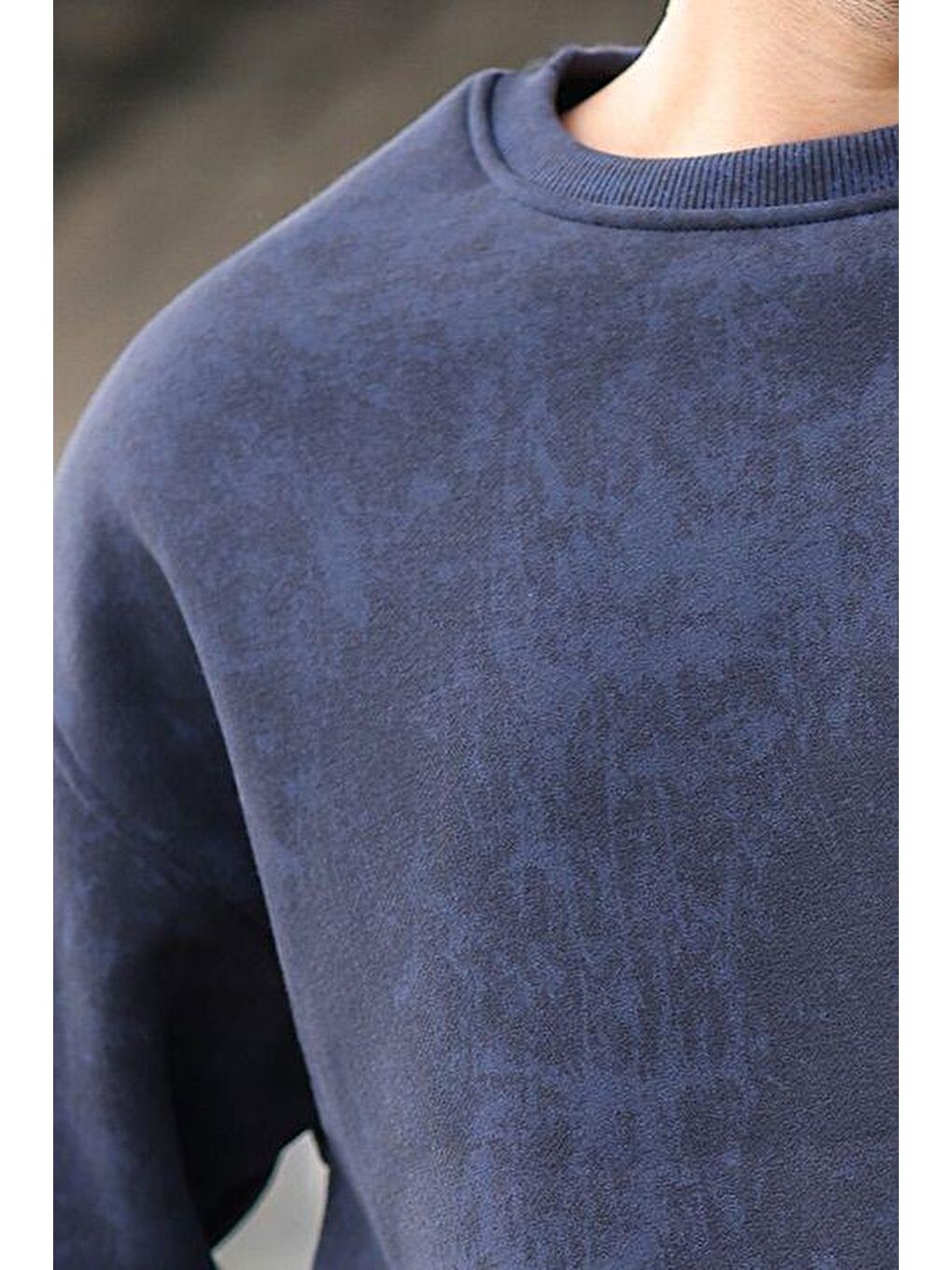 Lacivert Bisiklet Yaka Batik Desenli Erkek Sweatshirt Pantolon Takım E7344-3