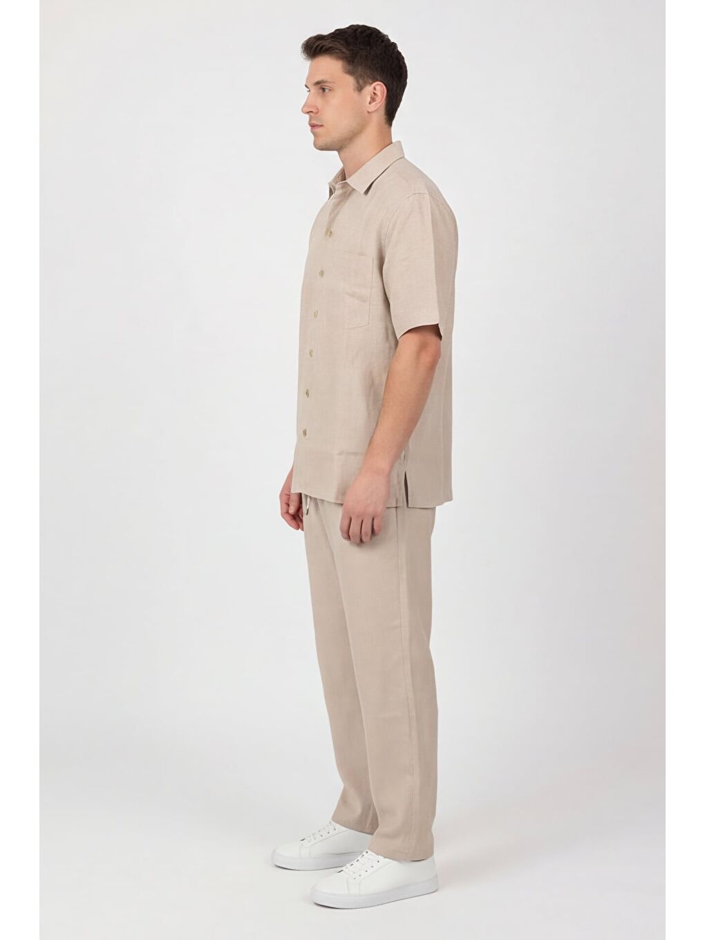 Giotelli Bej Normal Kesim Regular Fit Pamuklu Dokuma Lastikli Bel Kamp Yaka Takım-2