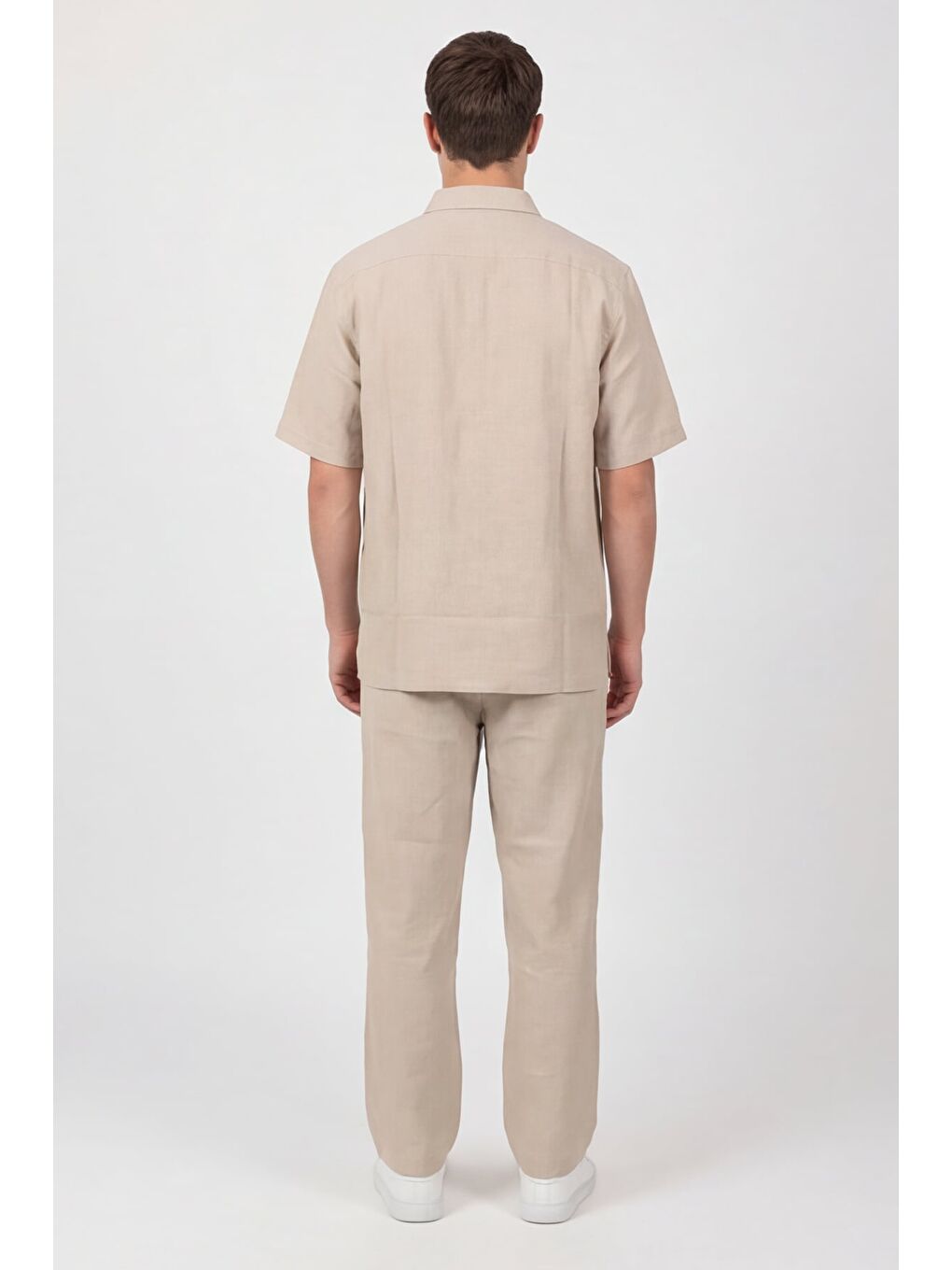 Giotelli Bej Normal Kesim Regular Fit Pamuklu Dokuma Lastikli Bel Kamp Yaka Takım-3