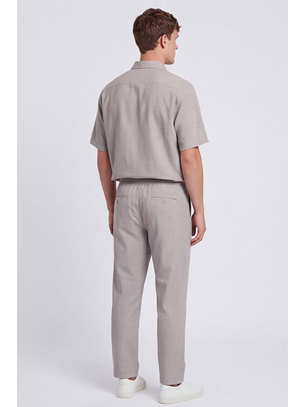 Giotelli Bej Normal Kesim Regular Fit Pamuklu Dokuma Lastikli Bel Kamp Yaka Takım-4