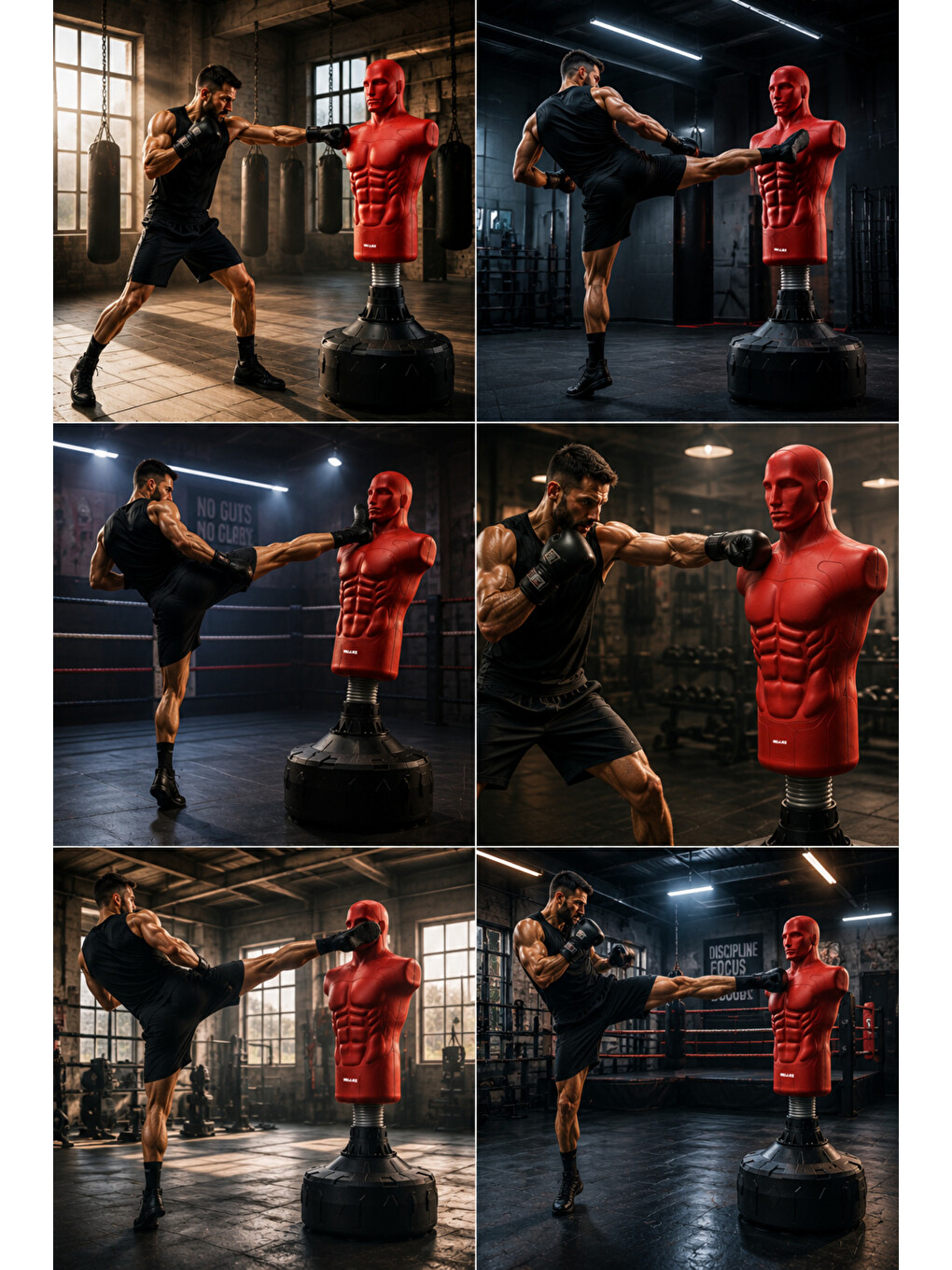 Kırmızı Boks Torbası Manken 175 Cm Profesyonel Antrenman Standı – Vakumlu Tabanlı Kick Boks Ve Mma-4