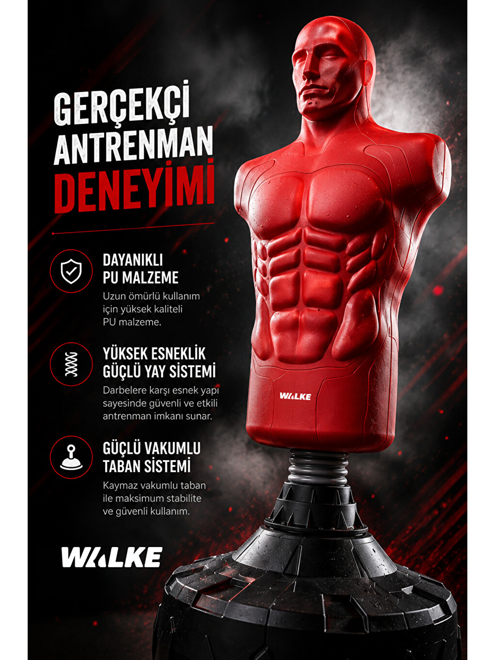 Kırmızı Boks Torbası Manken 175 Cm Profesyonel Antrenman Standı – Vakumlu Tabanlı Kick Boks Ve Mma-5