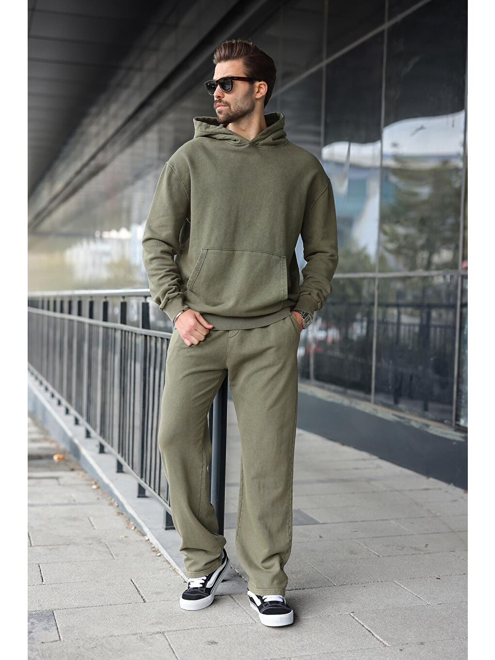 Yeşil Kanguru Cep Kapüşonlu Erkek Eşofman Takımı E7341-1