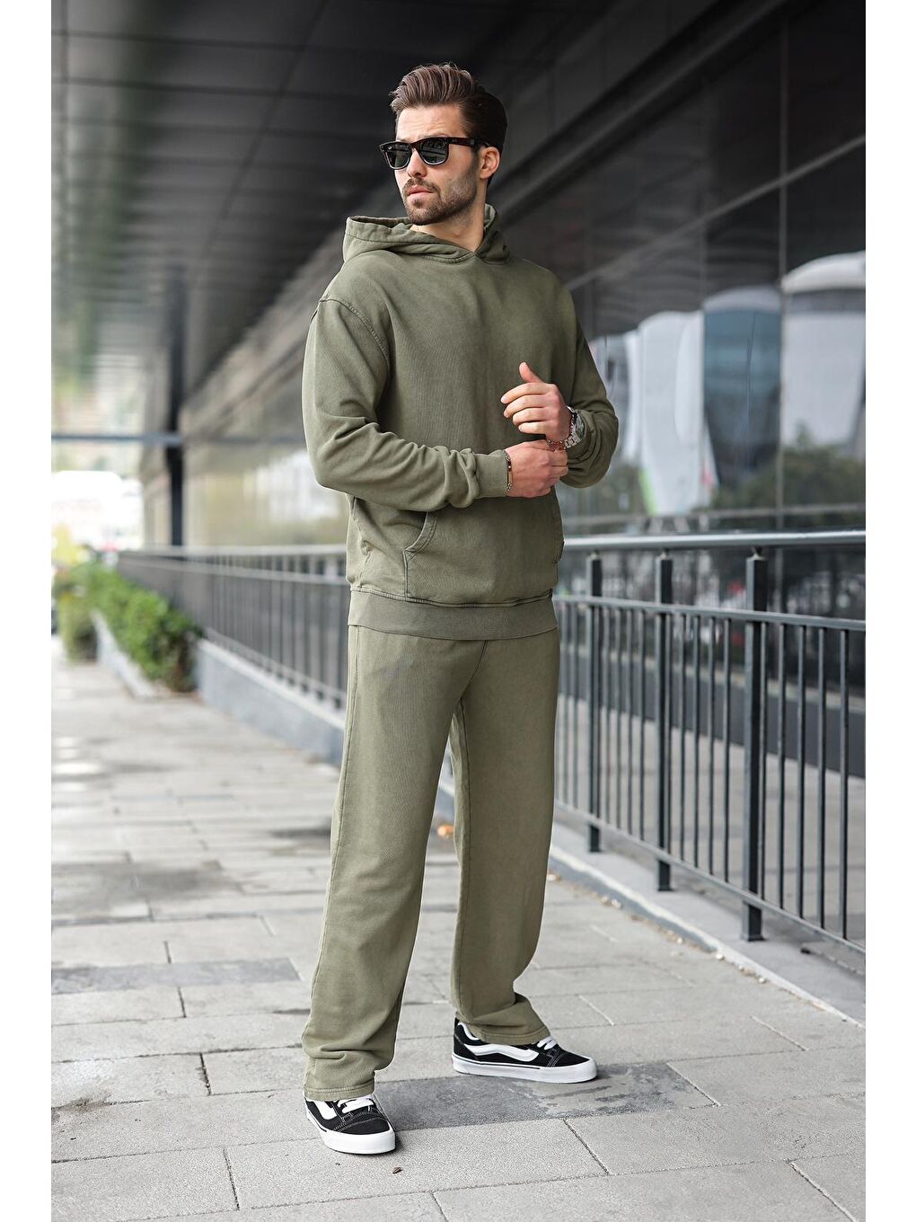 Yeşil Kanguru Cep Kapüşonlu Erkek Eşofman Takımı E7341-4