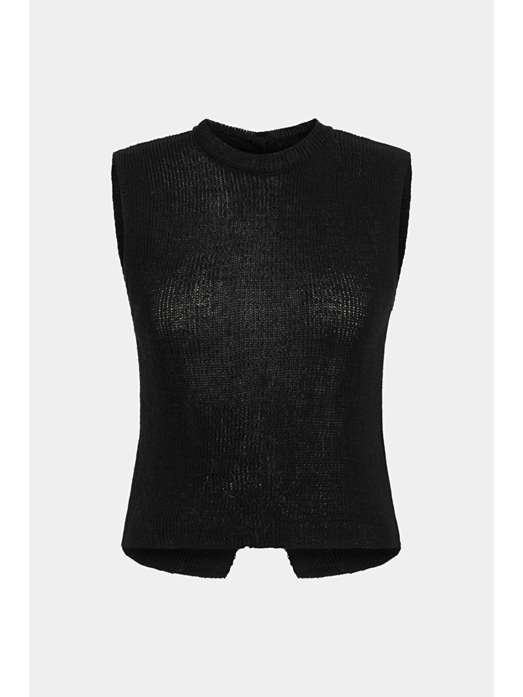 Siyah Kadın Bisiklet Yaka Kolsuz Triko Kazak-1