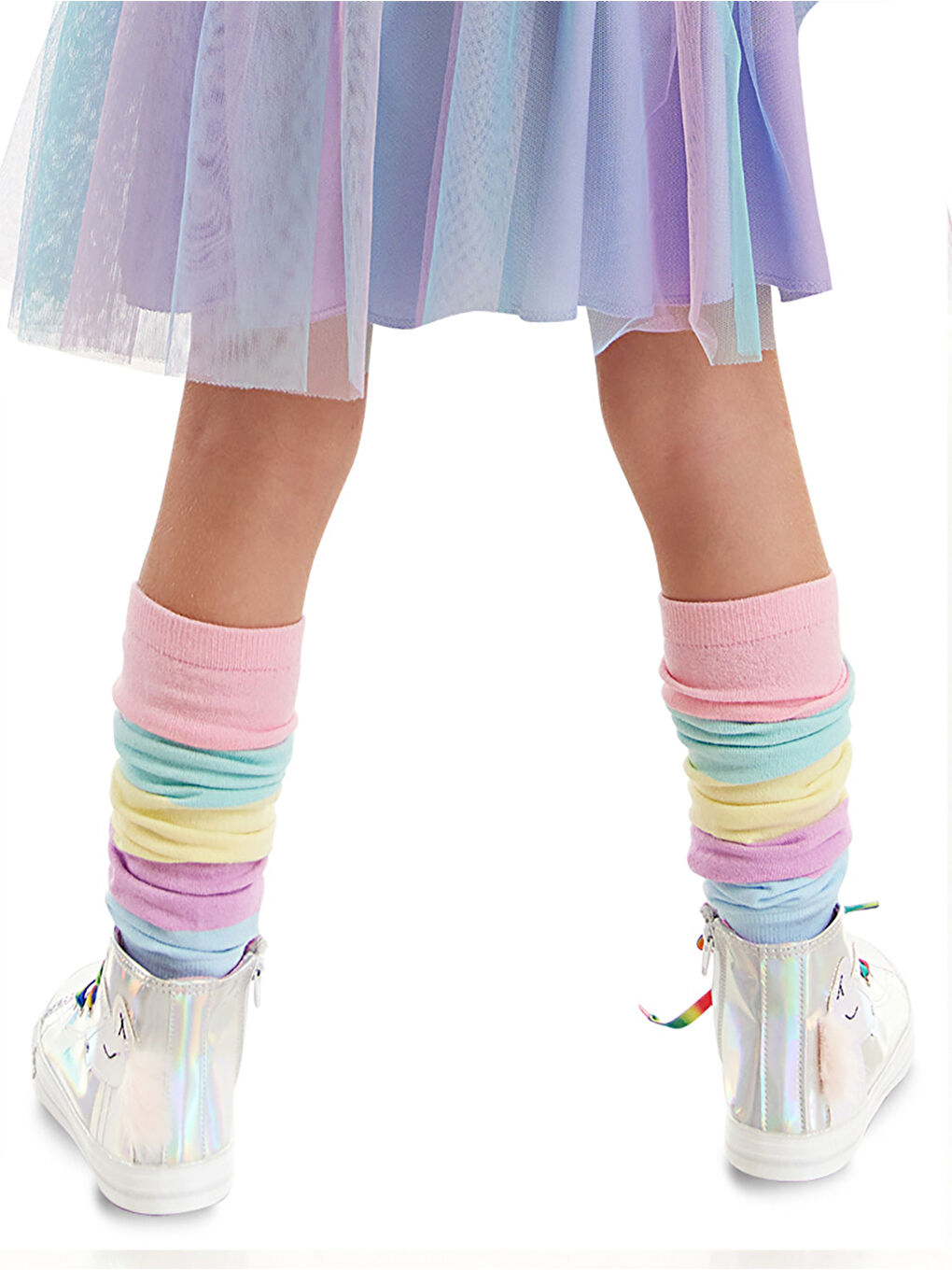 Karışık Pembe Mavi Çizgili Kız Çocuk Tozluk-1