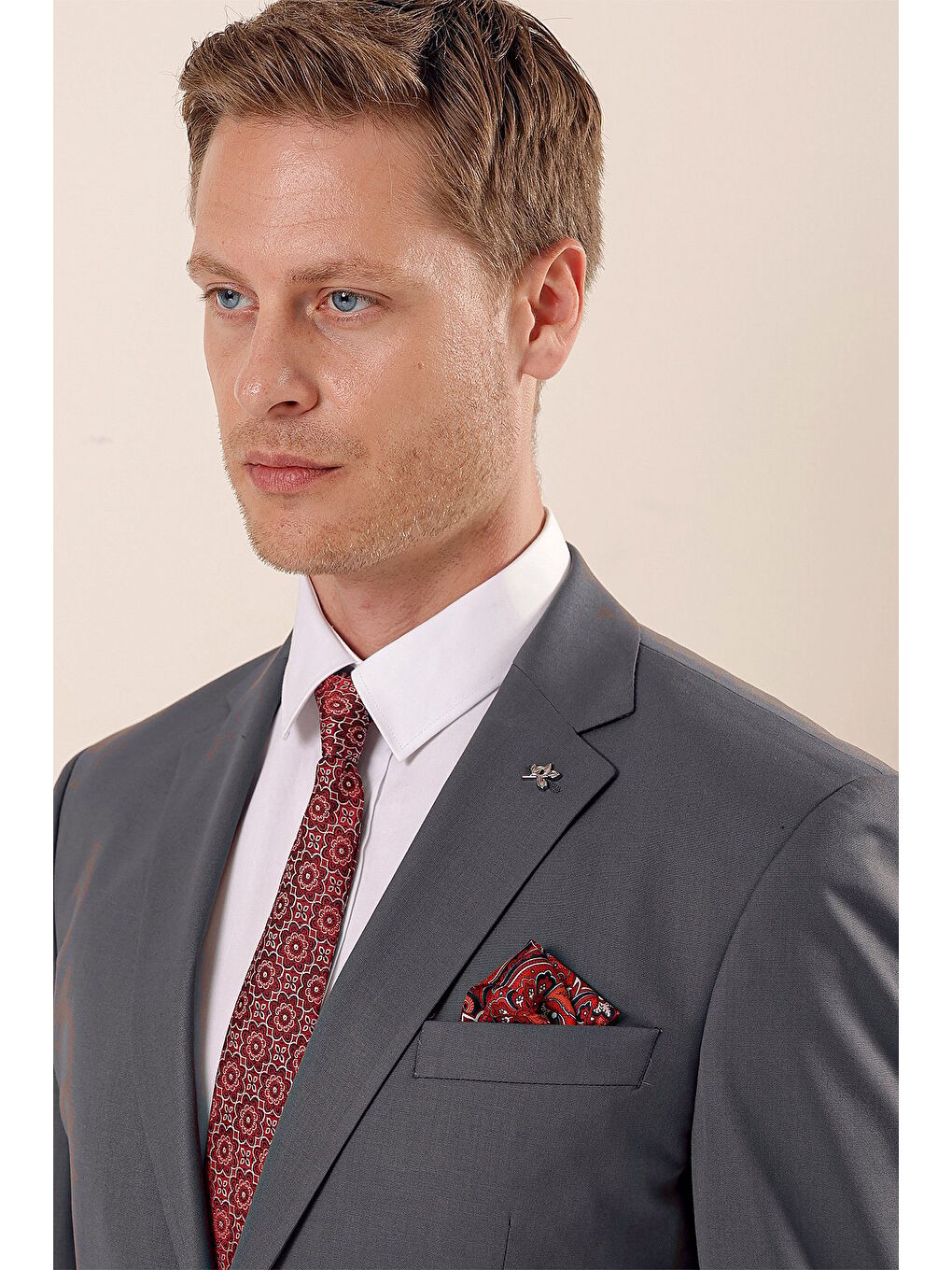 Bej Vizon Mono Yaka Astarlı Çift Yırtmaç 4 Drop Comfort Fit Rahat Kesim Klasik Takım 1001230172-1