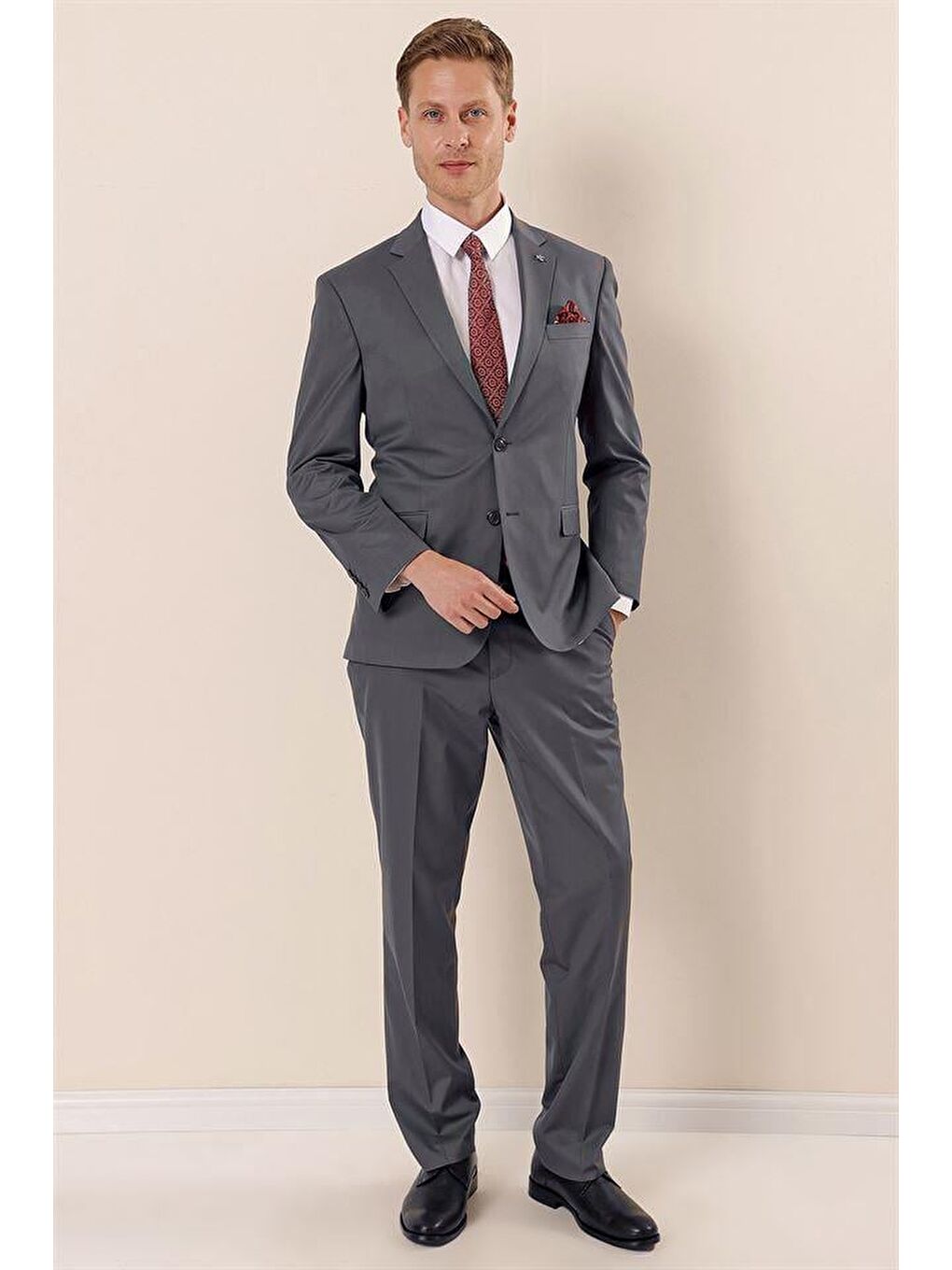 Bej Vizon Mono Yaka Astarlı Çift Yırtmaç 4 Drop Comfort Fit Rahat Kesim Klasik Takım 1001230172-2