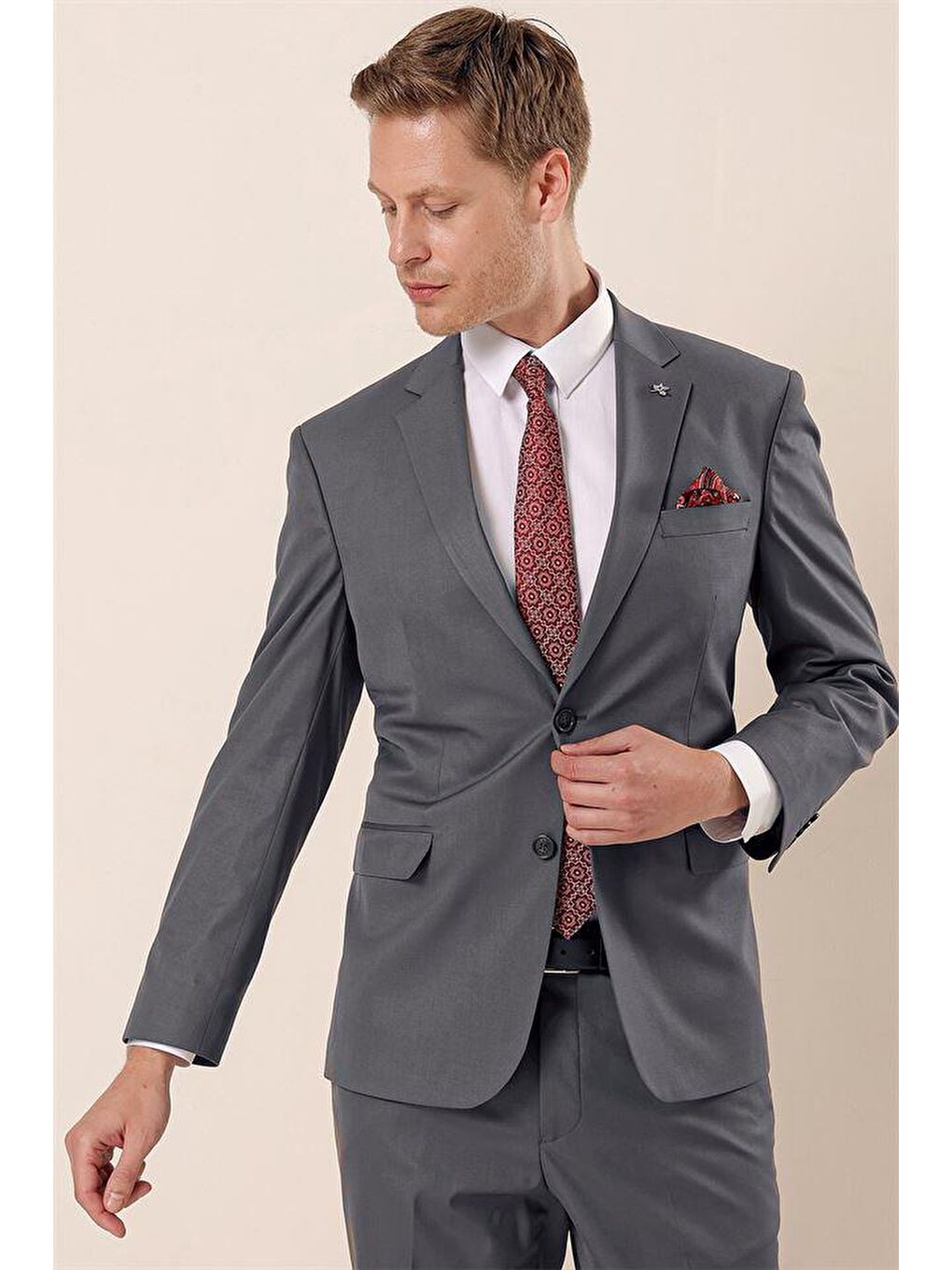 Bej Vizon Mono Yaka Astarlı Çift Yırtmaç 4 Drop Comfort Fit Rahat Kesim Klasik Takım 1001230172-4