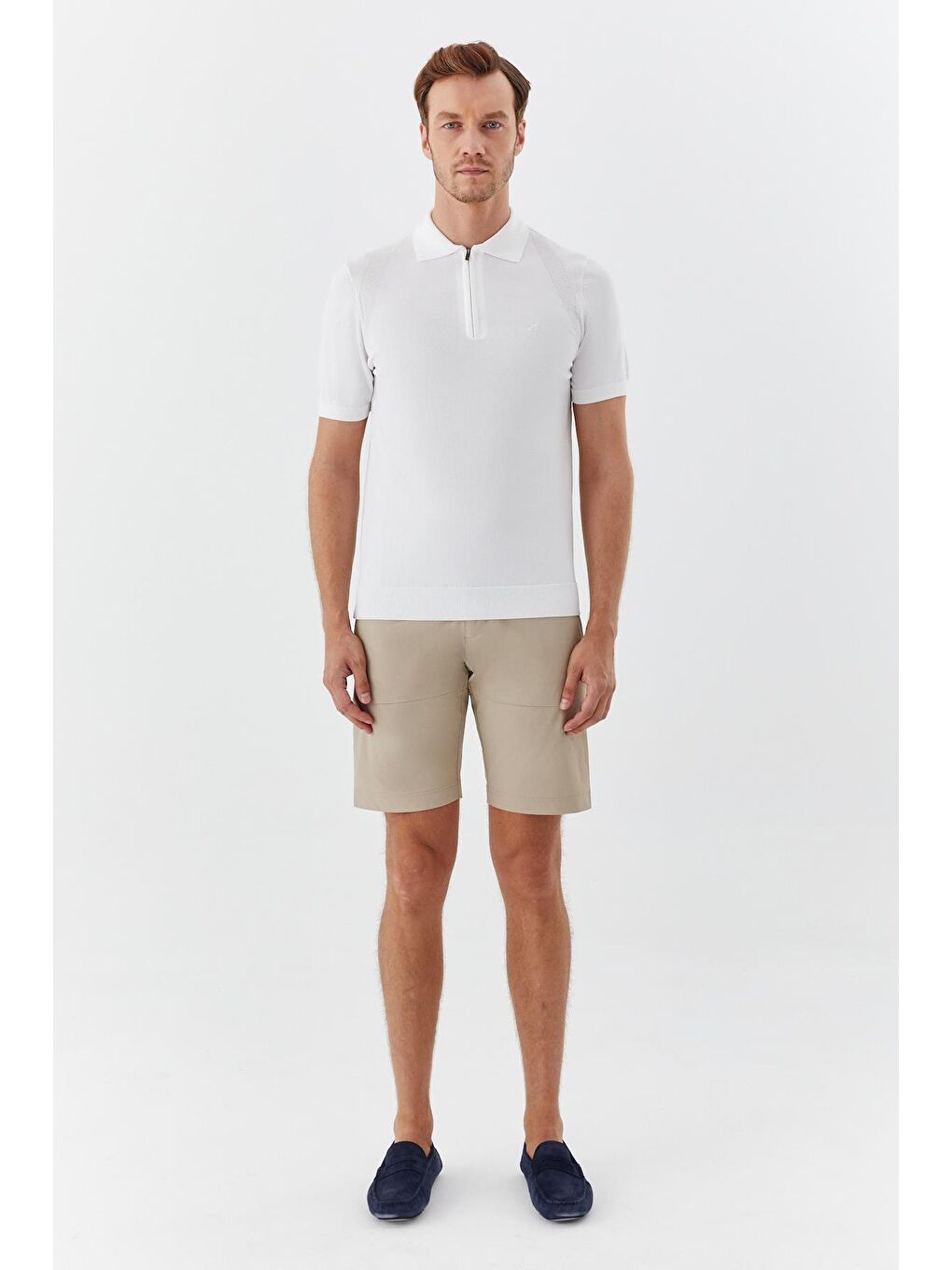 Ekru Regular Fit Triko Polo Yaka Dokulu Tişört-1