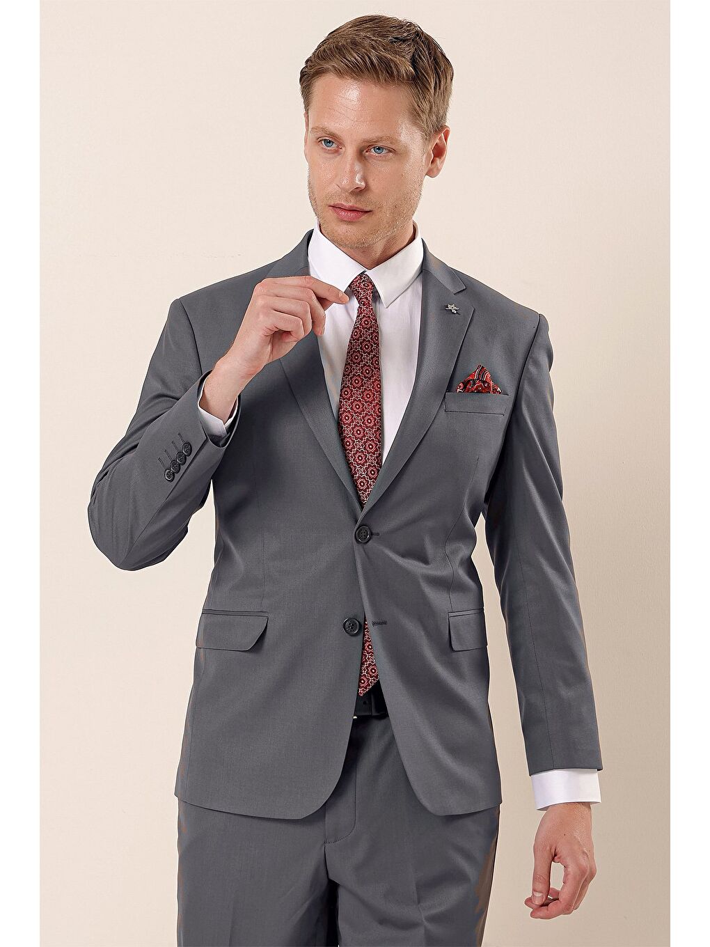 Bej Vizon Mono Yaka Astarlı Çift Yırtmaç 4 Drop Comfort Fit Rahat Kesim Klasik Takım 1001230172-5