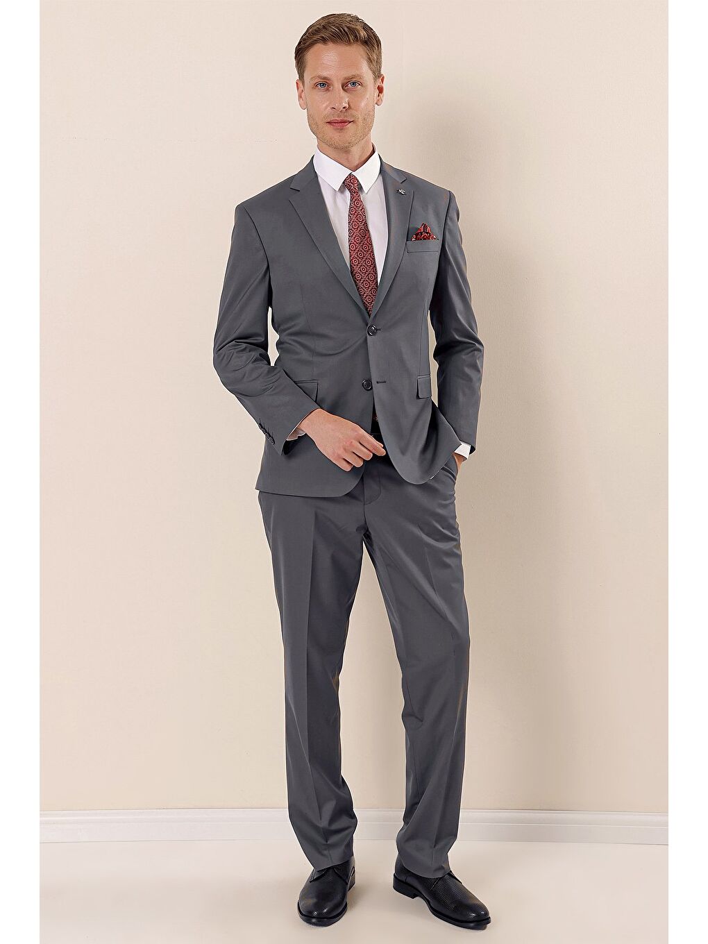 Bej Vizon Mono Yaka Astarlı Çift Yırtmaç 4 Drop Comfort Fit Rahat Kesim Klasik Takım 1001230172-7