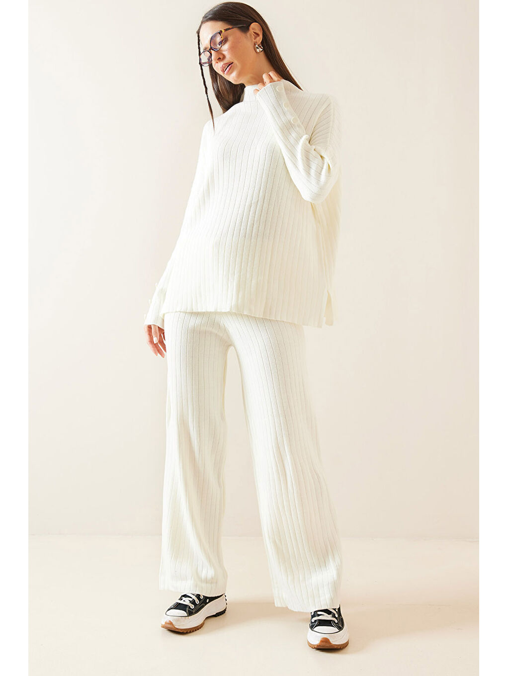 Ekru Fitilli İkili Triko Takım 5KXK8-48973-52