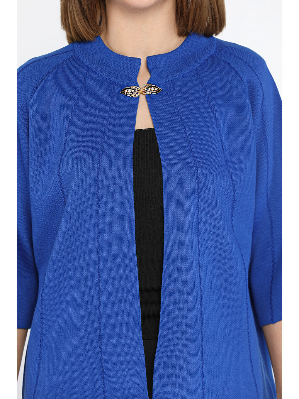 Mavi Kadın Yaka Bronşlu Kendinden Desenli Triko Hırka-3