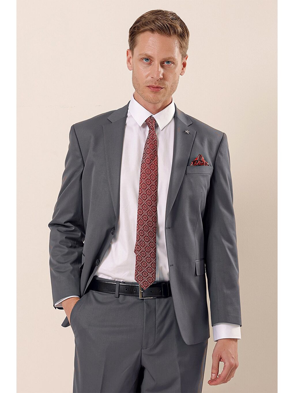 Bej Vizon Mono Yaka Astarlı Çift Yırtmaç 4 Drop Comfort Fit Rahat Kesim Klasik Takım 1001230172-11