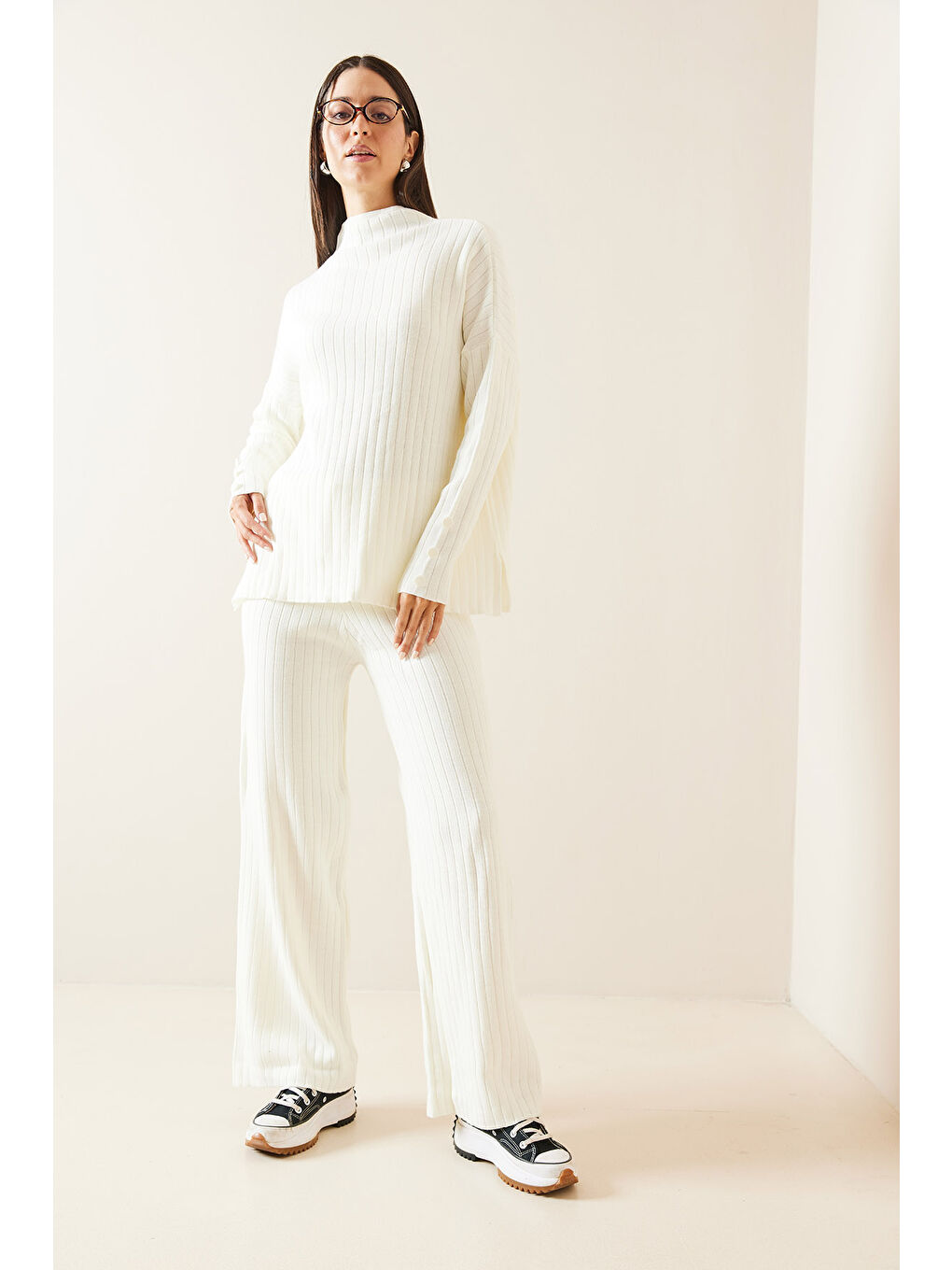 Ekru Fitilli İkili Triko Takım 5KXK8-48973-52-2