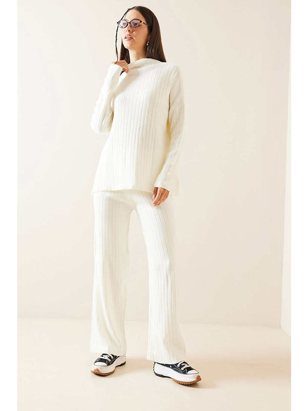 Ekru Fitilli İkili Triko Takım 5KXK8-48973-52-3