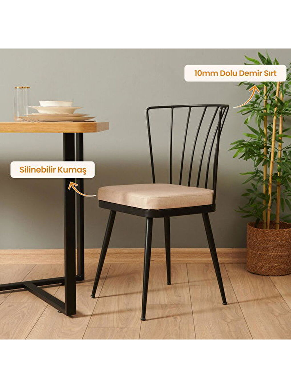 Ekru Ay Sandalye - Krem / Siyah - 81 cm