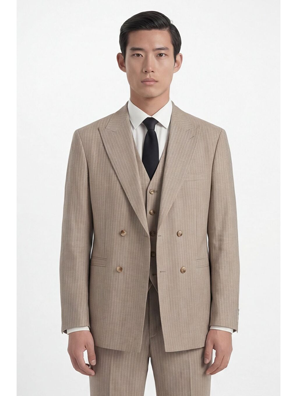 Giotelli Bej Normal Kesim Regular Fit Dokuma Çizgili Takım Elbise