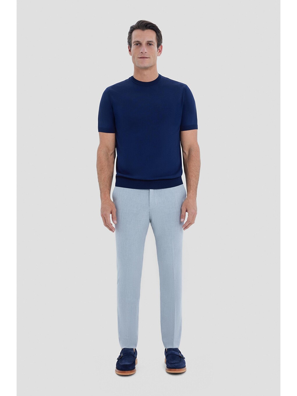 Lacivert Slim Fit Triko Bisiklet Yaka Tişört-1