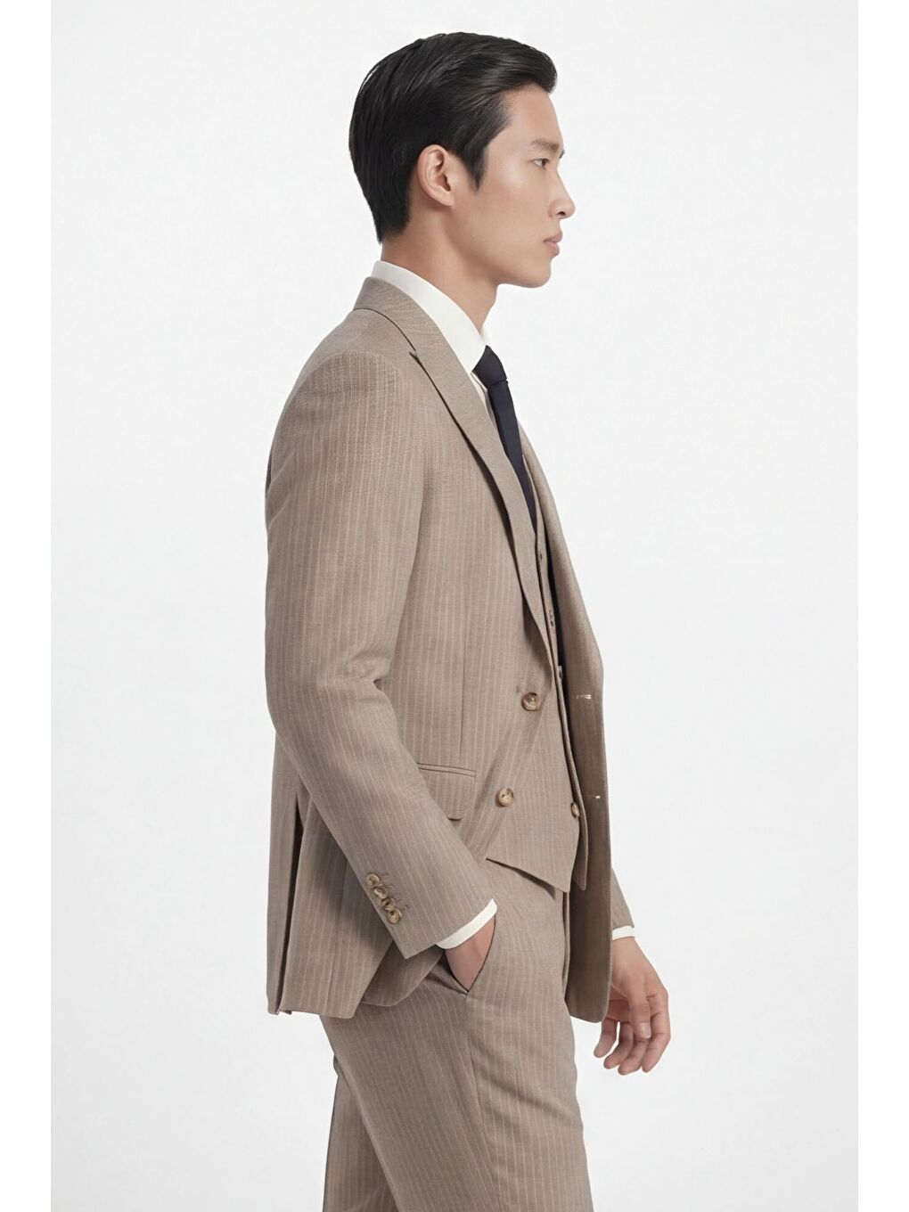 Giotelli Bej Normal Kesim Regular Fit Dokuma Çizgili Takım Elbise-2