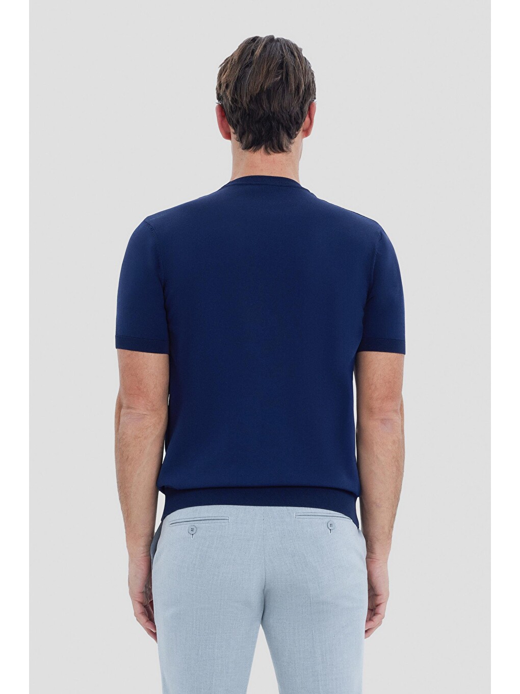 Lacivert Slim Fit Triko Bisiklet Yaka Tişört-2