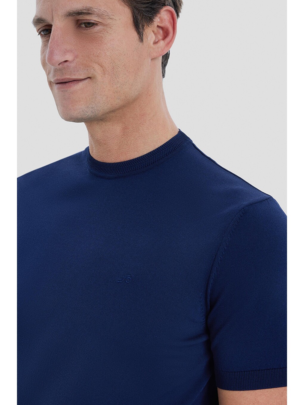 Lacivert Slim Fit Triko Bisiklet Yaka Tişört-3