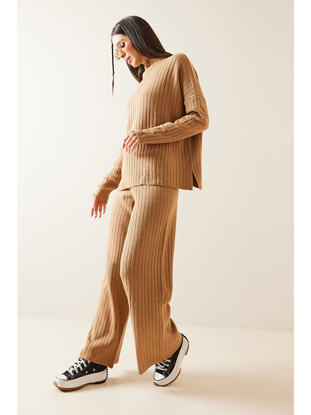 Kahverengi Taba Fitilli İkili Triko Takım 5KXK8-48973-30-4