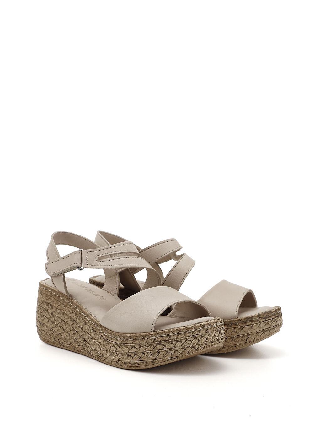 Bej Kadın BEJ-TEN RENGİ Cırt Bantlı Dolgu Tabanlı Hakiki Deri Sandalet-1