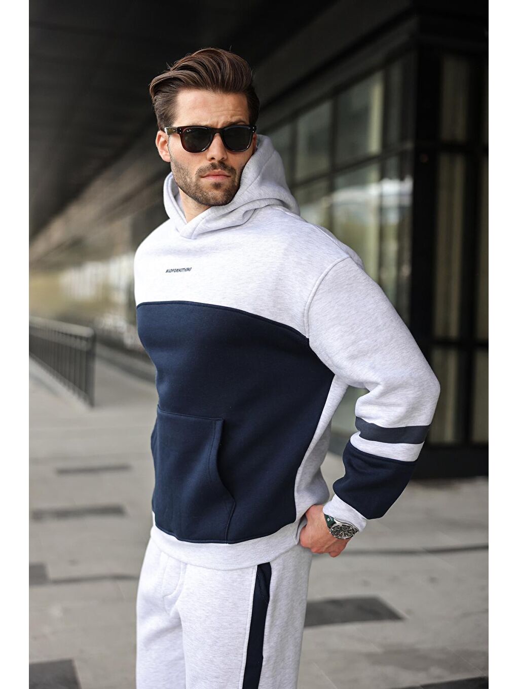 Beyaz Karmelanj Alt Üst Kapüşonlu Eşofman Takımı E7340-2