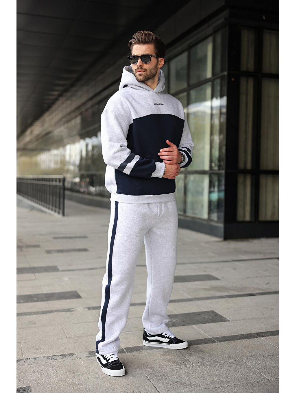 Beyaz Karmelanj Alt Üst Kapüşonlu Eşofman Takımı E7340-3